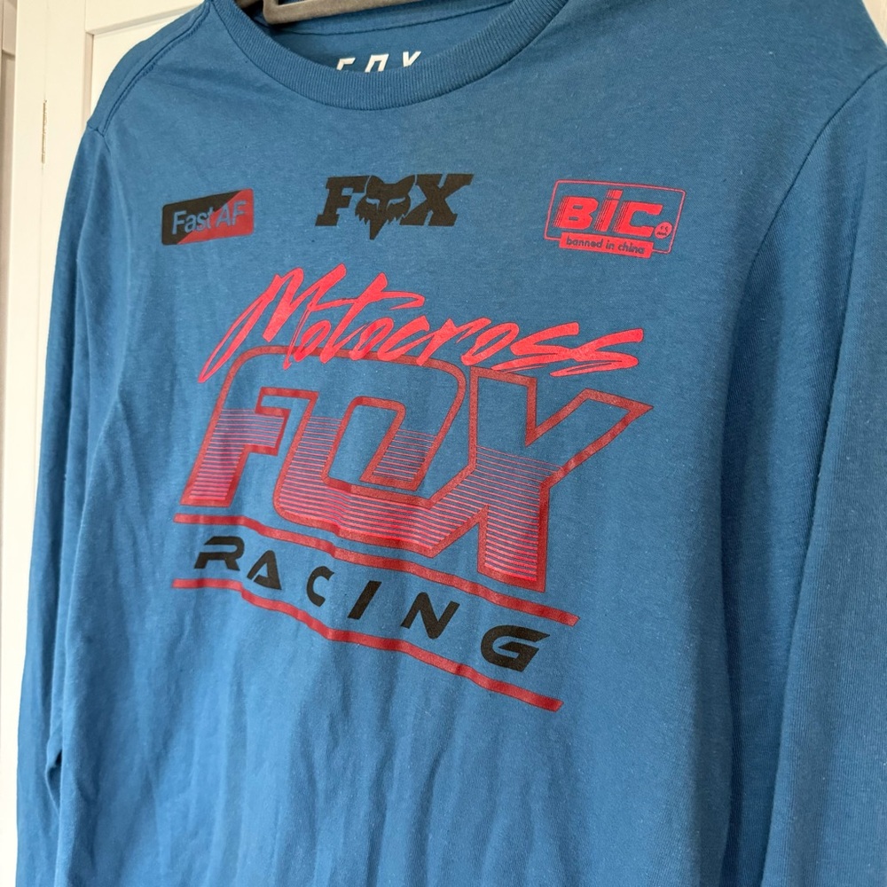 Fox Racing Motocross Long Sleeve Tee Blue Red Logo Small Men’s Streetwear Y2K